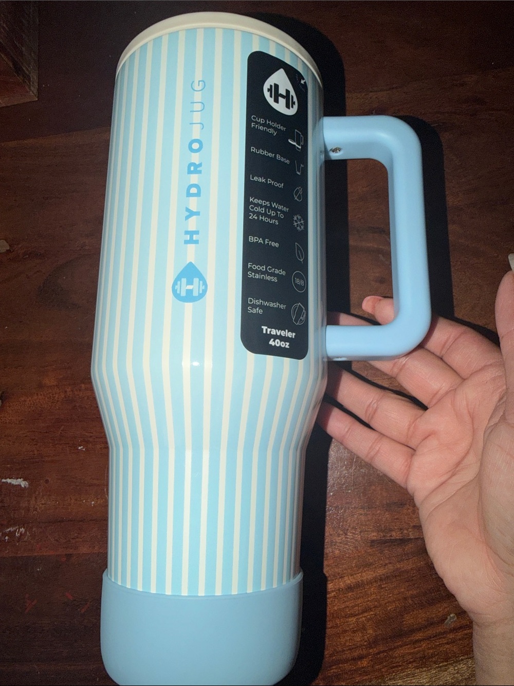 NEW HydroJug Light Blue & White Striped Traveler Water Bottle w/Handle (CapeCod)